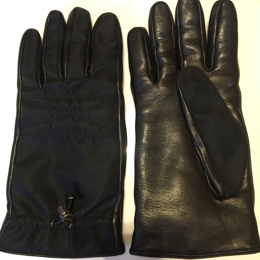 SOLD Prada Leather & Nylon Gloves, Cashmere Lined